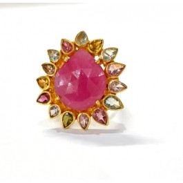 Natural Ruby Engagement Rings Gemstone Ring 925 Silver Ring Gold Plated Silver Ring